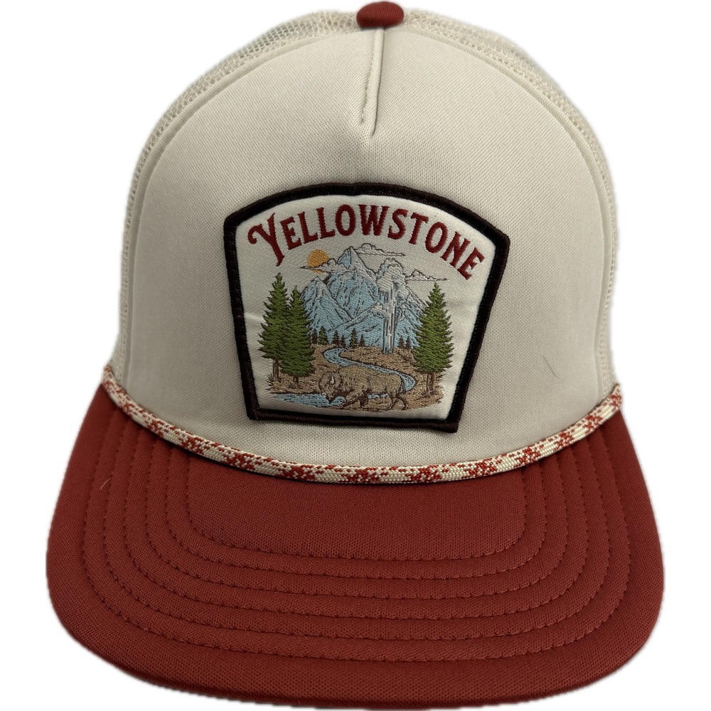 Yellowstone Trucker Hat Unisex OSFM Tan Brown Patch Snapback Cap National Park